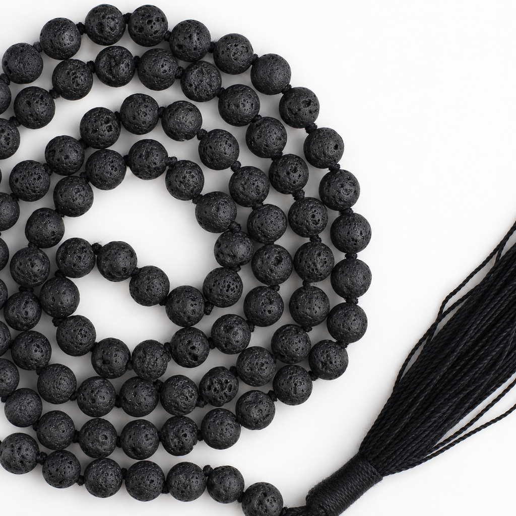 8mm Black Lava Stone 108 Beads Jaap Mala for Meditation, Yoga & Healing 8 mm