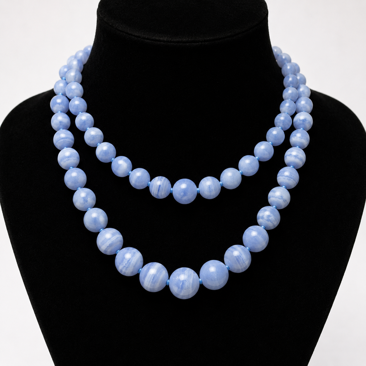 Natural Blue Lace  Mala 8 m.m –  Healing Crystal Prayer Beads for Calmness, Communication & Meditation