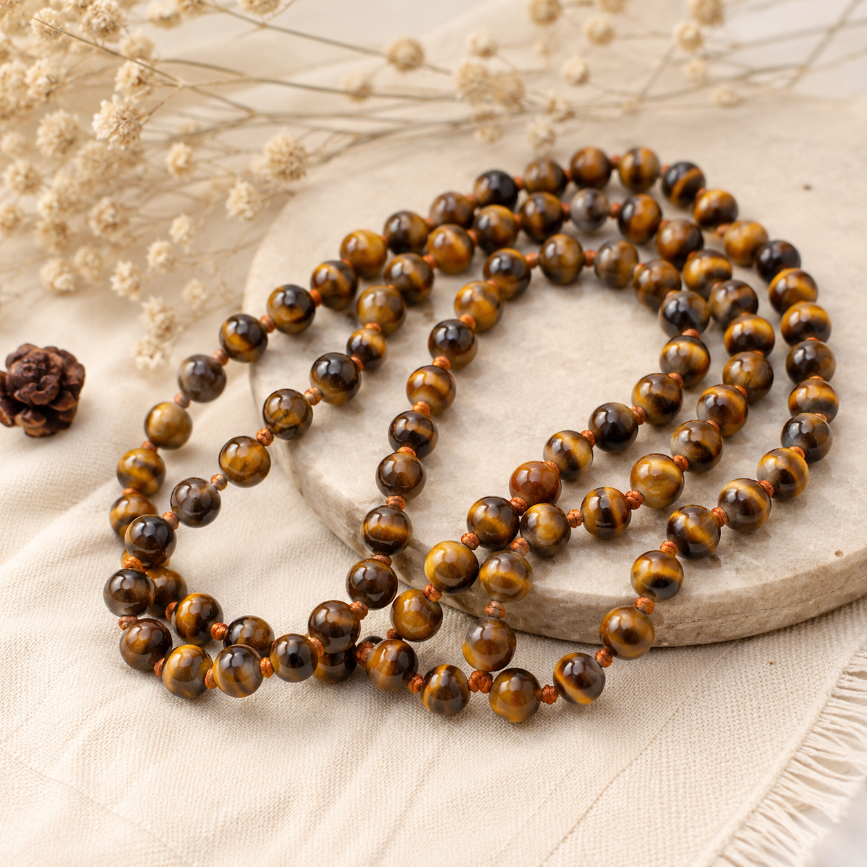 Tiger Eye 108 Bead Knotted Japa Mala