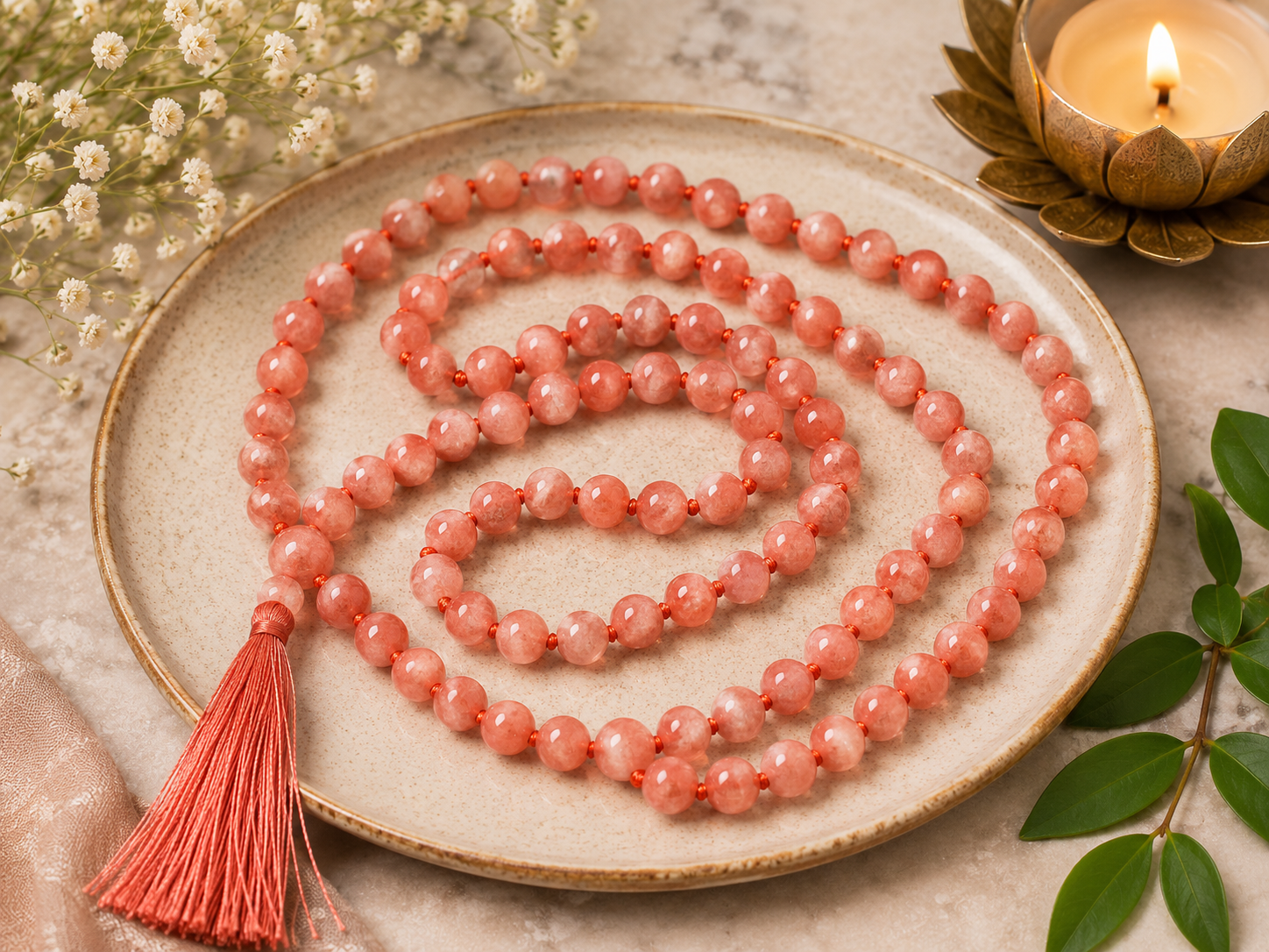 Sunstone Bead Knotted Mala - Energize & Uplift Your Spirit