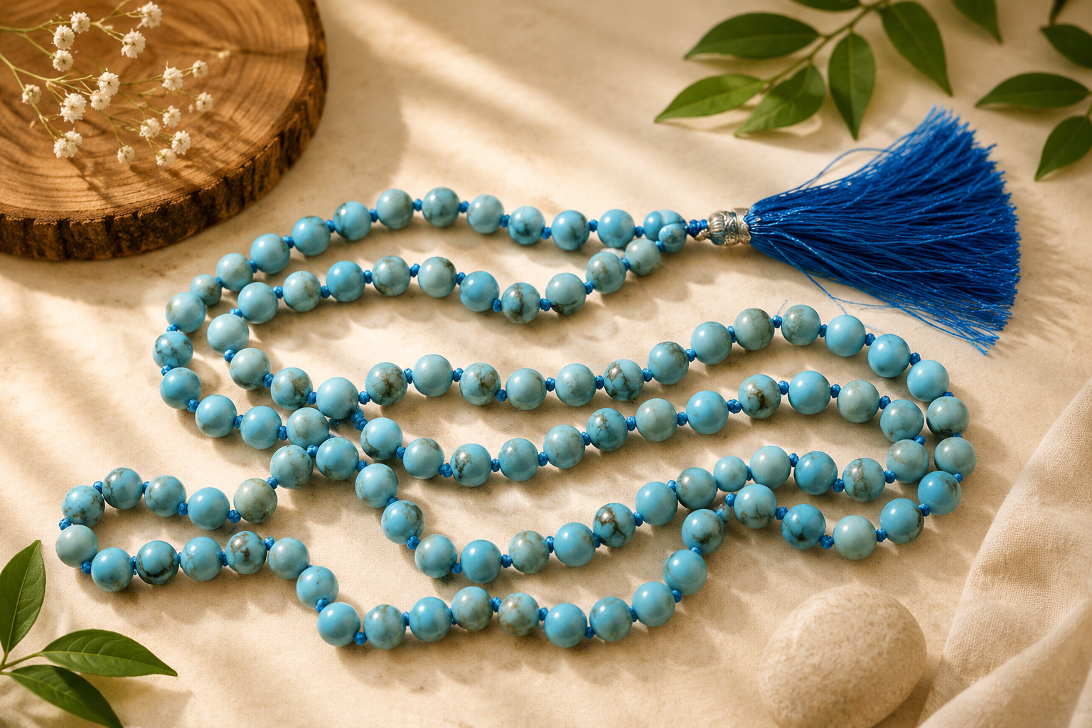 Natural Turquoise Stone Jaap Mala – 108 Beads | 8mm Healing Crystal Prayer & Meditation Necklace