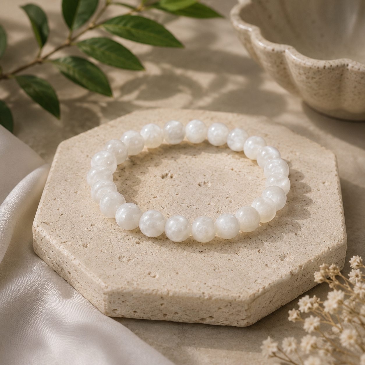 Natural White Moonstone Crystal Bracelet – Intuition & Emotional Balance