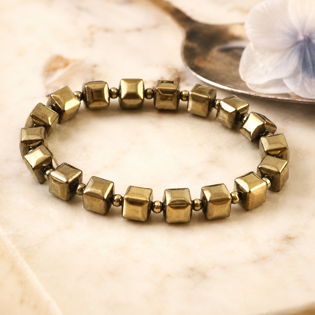 Natural Golden Pyrite Bracelet | Genuine Pyrite Gemstone Beaded Bracelet