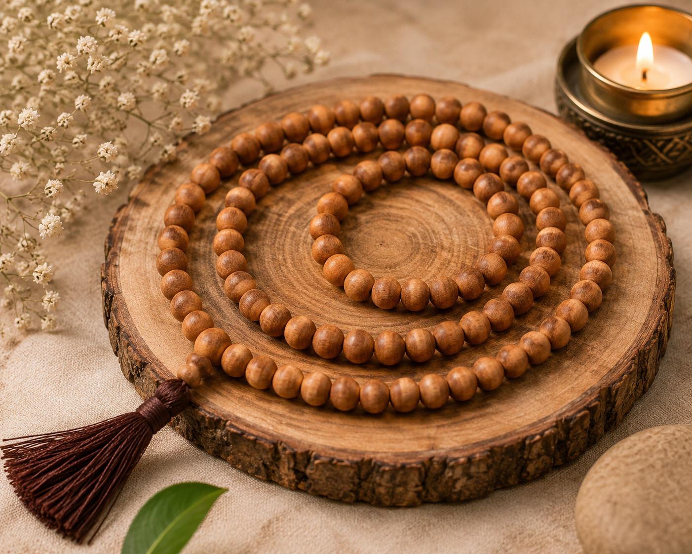 Natural Sandalwood Mala (108 Beads) – Meditation, Spiritual Healing & Positive Energy
