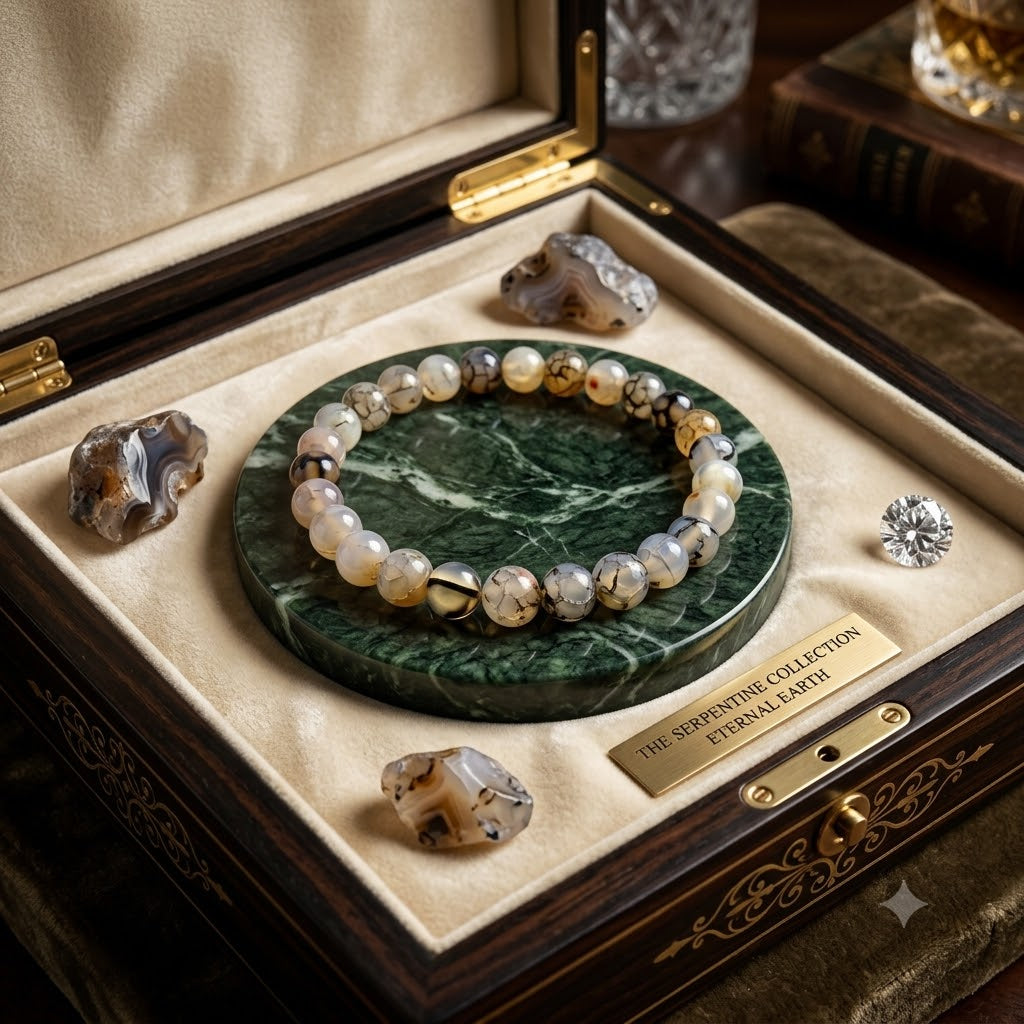 Dragon Vein Agate Bead Bracelet | Natural Gemstone Stretch Bracelet