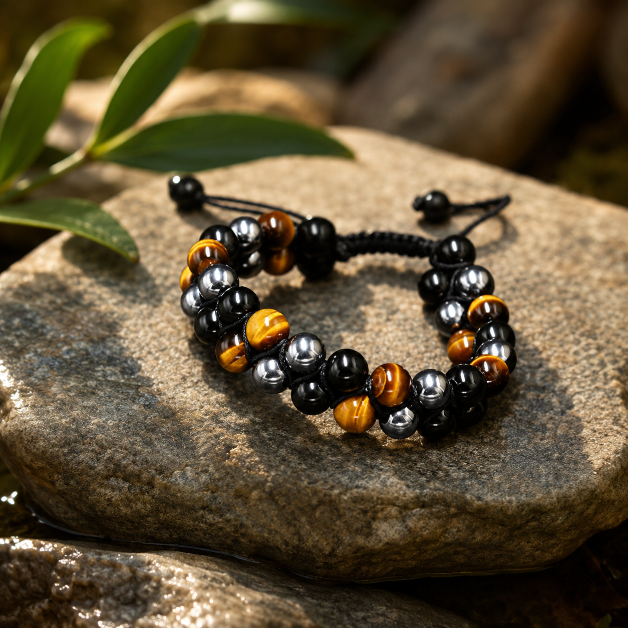 Natural Pyrite and Tiger Eye Double Layer Crystal Bracelet