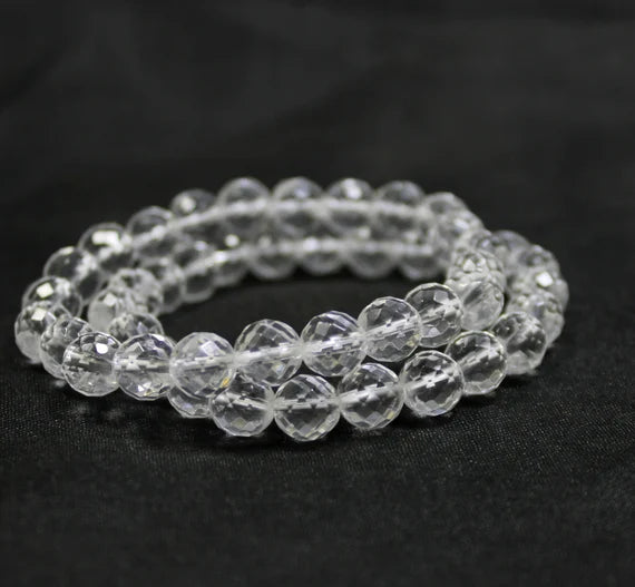 Natural White Crystal Sphatik 8 mm Faceted Bracelet for Clarity & Peace